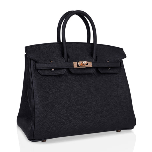 Birkin 25 Bag Black Togo Leather with Rose Gold Hardware