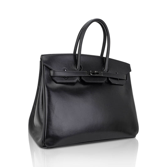 Birkin Limited Edition So Black 35 Bag Box Leather and Black Hardware