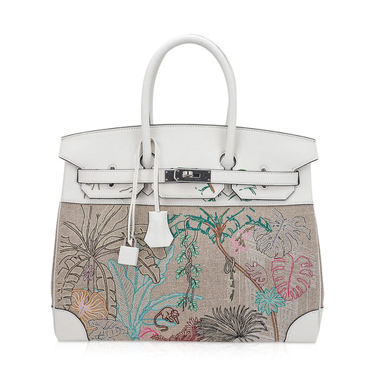 Limited Edition Birkin 35 Bag Faubourg Tropical Embroidered Toile