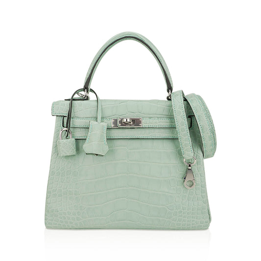 Kelly 25 Retourne Bag Vert d’Eau Matte Alligator with Palladium Hardware