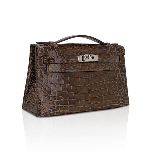 Kelly Pochette Clutch Gris Elephant Crocodile Bag