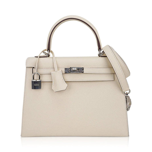 Kelly 25 Sellier Bag Nata Epsom Leather with Palladium Hardware