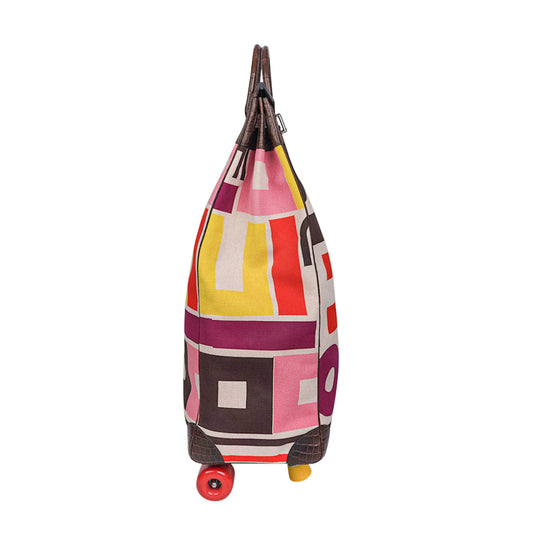 Roule Shopping Cart Roller Matte Havane Porosus Crocodile and Multicolored Toile Birkin Bag